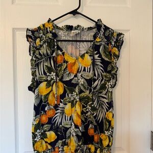 Spense Citrus Orange/Lemon Print Sleeveless Blouse
